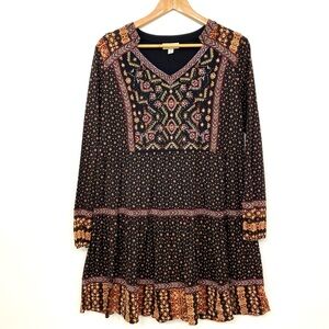Style & Co Boho Embroidered Peasant Mini Dress Long Sleeve Size M